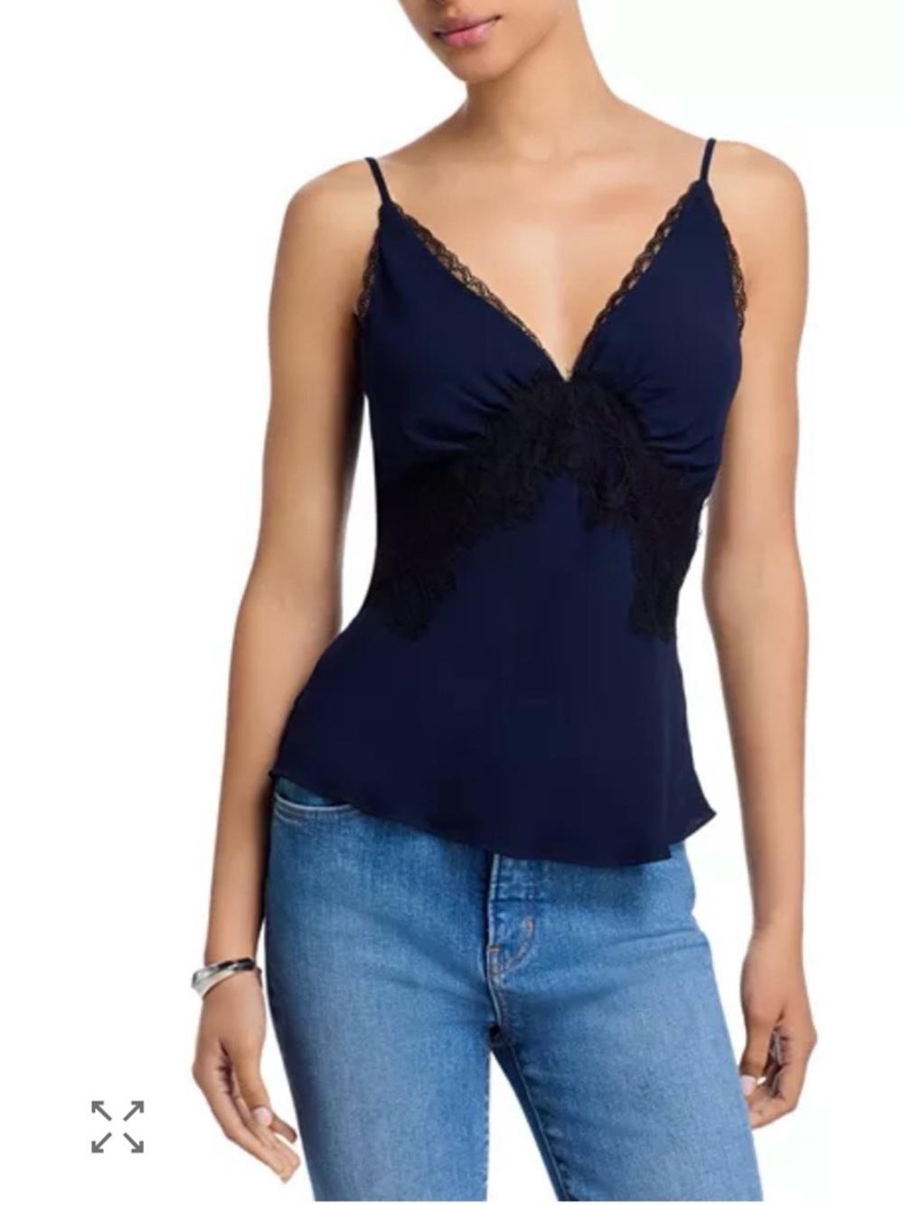 NWT Veronica Beard Lindsey Navy Cami with Black Lace